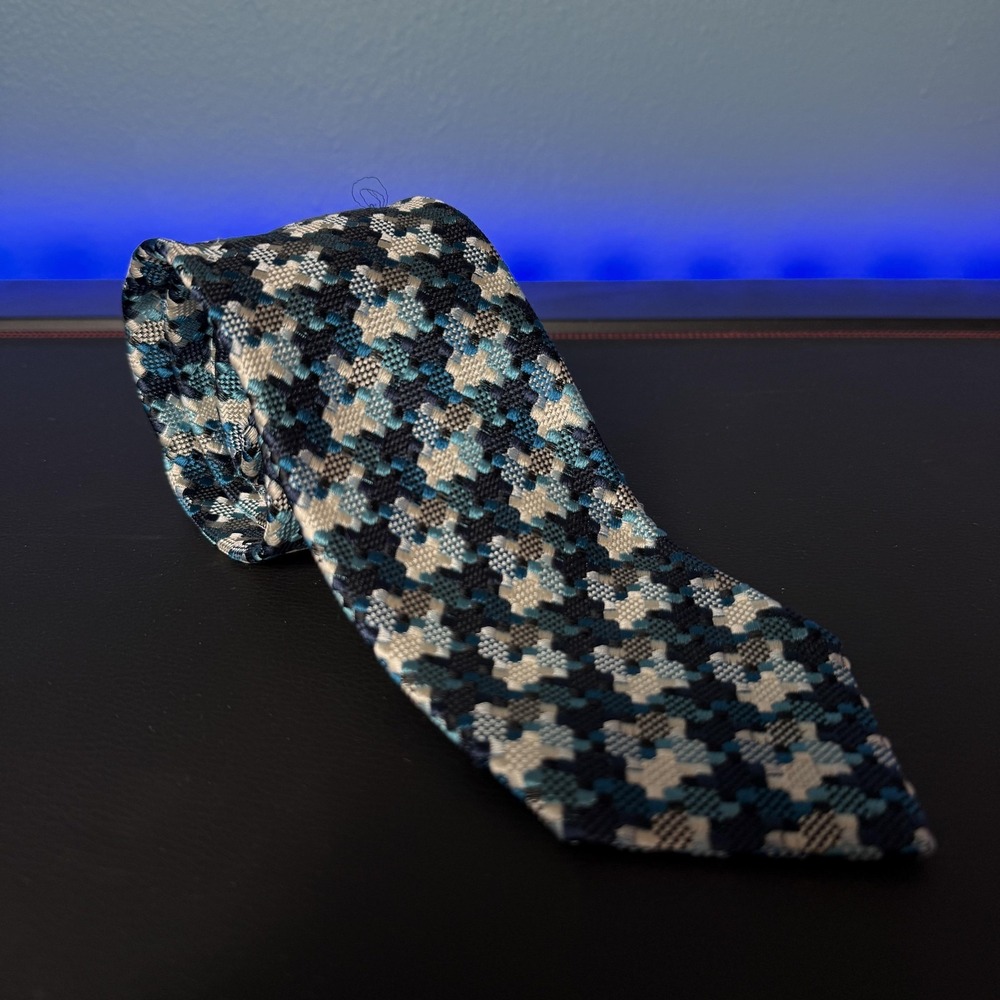 Tom Ford Tie Mens One Size Blue Multicolor Geometric Silk Jacquard Made Italy